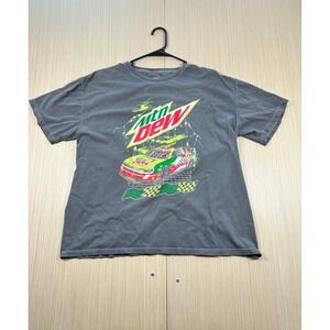 Mountain Dew Racing T Shirt Men XL Black Spellout Graphic Print Cotton Crew Neck